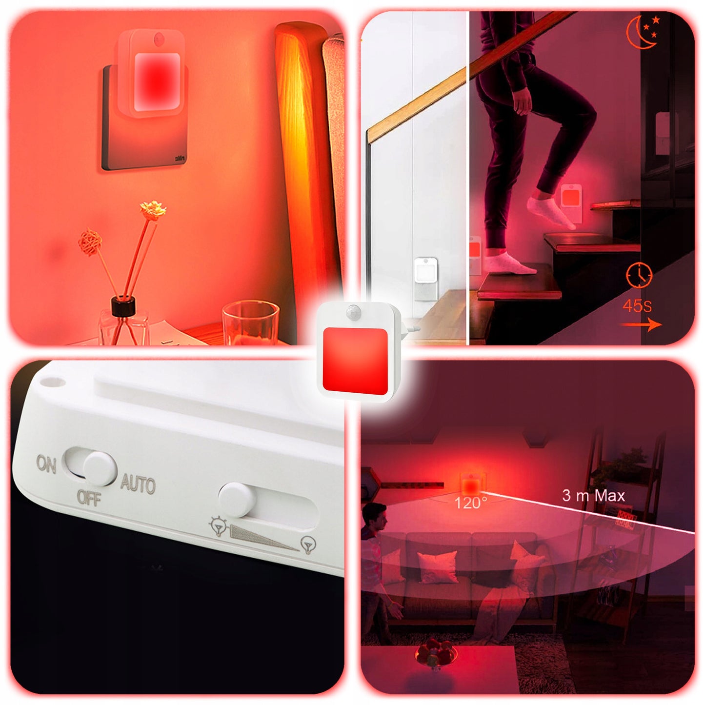 Czerwona lampka nocna z czujnikiem ruchu - LumiRed